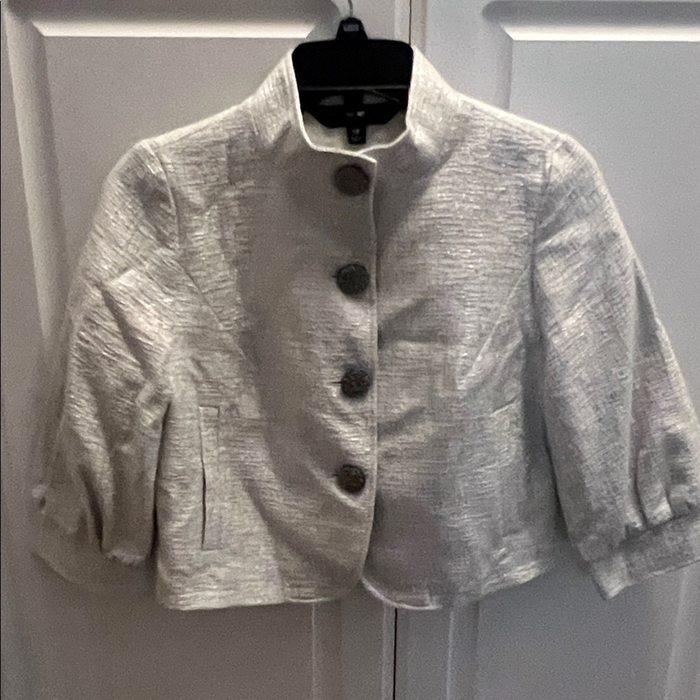 Mossimo Ivory & Silver Metallic Dressy Jacket w/ 3/4 Sleeves Sz XS